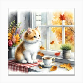 Autumn Kitten By The Window Canvas Print