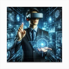 Businessman Wearing Virtual Reality Glasses Canvas Print