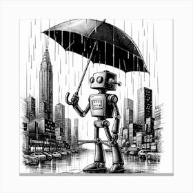 Robot In The Rain 1 Canvas Print