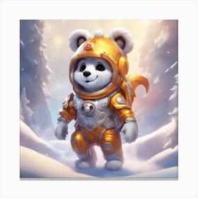 A Super Cute Chibi Zodiac Bear, In The Universe, With Snowwhite Shiny Fur, Happy Smile, Happy Smile, 1 Canvas Print