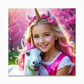 Girl Unicorn Pink Fantasy Child Magical Vibrant Joyful Playful Dreamy Magical Whimsical (1) Canvas Print