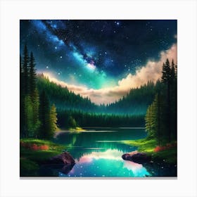 Night Sky Over Lake 17 Canvas Print