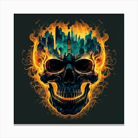 Skull In Flames Canvas Print