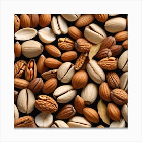 Nuts On Black Background Canvas Print