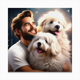Man Hugging Two Dogs Canvas Print
