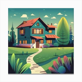 Cartoon House In The Forest Canvas Print