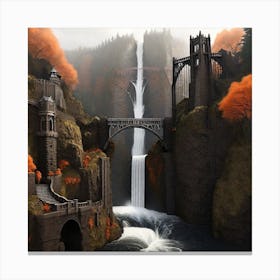 Leonardo Diffusion Xl A Gothic Render Of Multnomah Falls With 1 Canvas Print