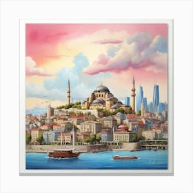 Istanbul Skyline paintings Canvas Print