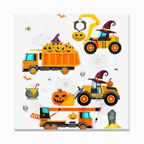 Kids Kids Construction Vehicle Halloween Crane Truck Pumpkin Boys Canvas Print