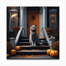 Cat On Steps Canvas Print
