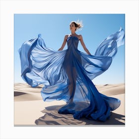 Model in Blue Dress In The Desert Canvas Print