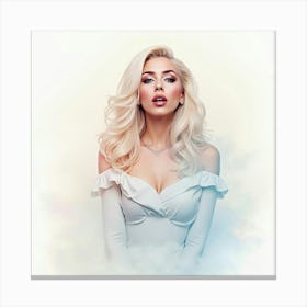 Watercolor Of Lady Gaga Emerging From Mist, With Ethereal And Soft Pastel Colors 1 Canvas Print