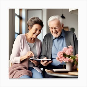 Senior Couple Using Tablet Canvas Print