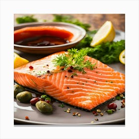 Salmon On A Plate Canvas Print