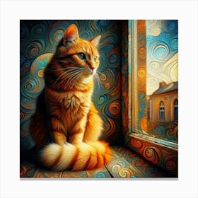 Orange Cat Looking Out The Window Canvas Print