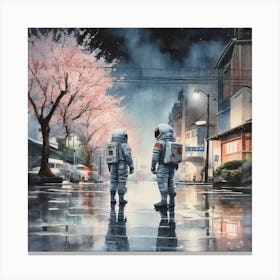 Two Astronauts In The Rain Canvas Print