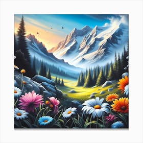 Daisies In The Mountains Canvas Print