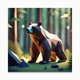 Low Poly Bear In The Forest Canvas Print