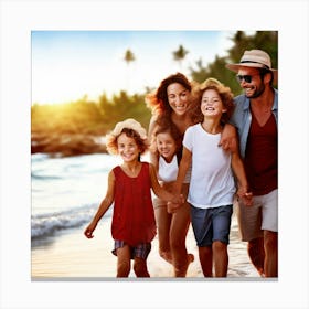 Happy Family On The Beach Canvas Print