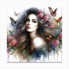 Portrait of a Lady with Butterflies III Canvas Print