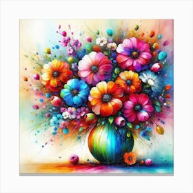 Colorful Flowers In A Vase Canvas Print