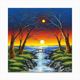 Highly detailed digital painting with sunset landscape design 3 Canvas Print
