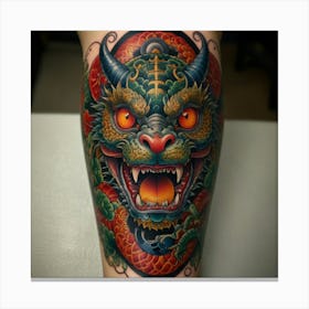 Neo oriental tattoo style dragon with a daruma and a kappa zxx Canvas Print