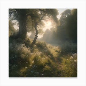Sun Rising Over A Forest Canvas Print