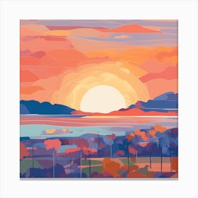 Abstract Water Color Sunset Over The Lake Canvas Print