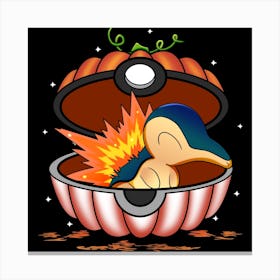 Cyndaquil In Pumpkin Ball - Pokemon Halloween Canvas Print