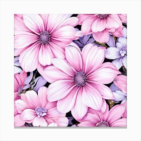 Floral Fantasia A Vibrant Pattern Bursting With Baby Pink White Flowers Perfect For Those Pink Flowers Canvas Print