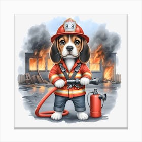 Beagle Firefighter~Reimagined 5 Canvas Print