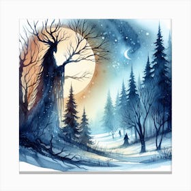 Watercolor Illustration Of A Winter Forest Canvas Print