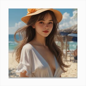 Asian Girl On The Beach Canvas Print