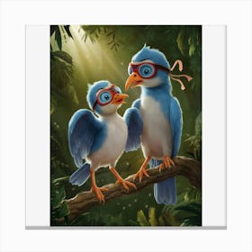 Two cute blue Birds On A Branch Canvas Print