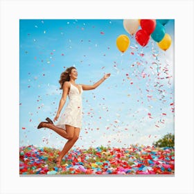 A Vibrant Hand Painted Mid Air Amidst Festive Celebration Objectifying Retro Sentiments Against A C (2) Canvas Print