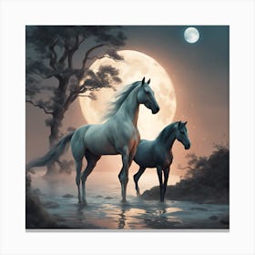 Two Horses In The Moonlight Canvas Print