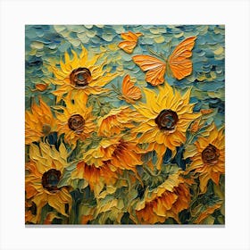 Sunflowers And Butterflies Canvas Print