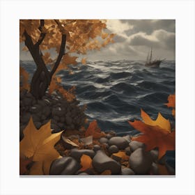 Autumn Leaves On The Shore Canvas Print