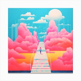 Risograph Style Surreal Scene, Vibrant Candy Colours Canvas Print