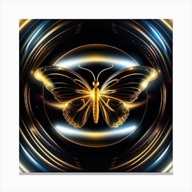Golden Butterfly In A Circle Canvas Print