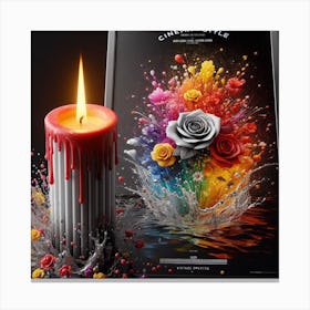 A lit candle inside a picture frame surrounded by flowers 7 Canvas Print