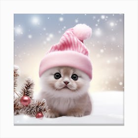 Cute Kitten In A Pink Hat Canvas Print