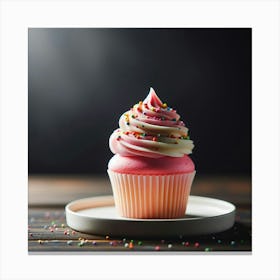 Cupcake On A Plate With Sprinkles Canvas Print