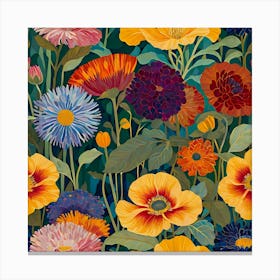 In Bloom Collection of Various Flowers In The Garden Canvas Print