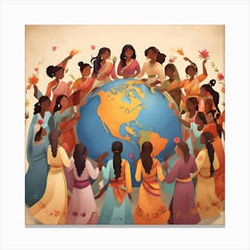women from around the world coming together in celebration, wearing traditional attire and holding hands in unity, showcasing the diversity Canvas Print