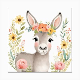 Floral Baby Donkey Nursery Illustration (10) Canvas Print