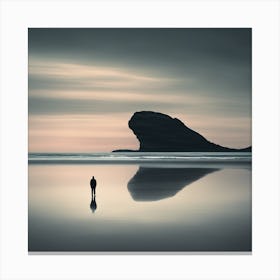 Silhouette Of A Man On The Beach Canvas Print