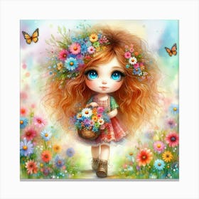 Little Girl With Flowers 6 Canvas Print