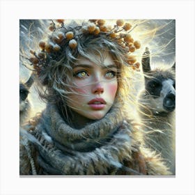 Girl With Llamas Canvas Print